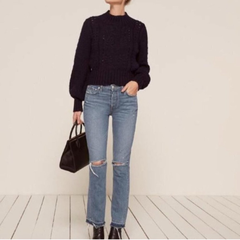Reformation Distressed Mid Rise Slim Jeans Celtic Wash
